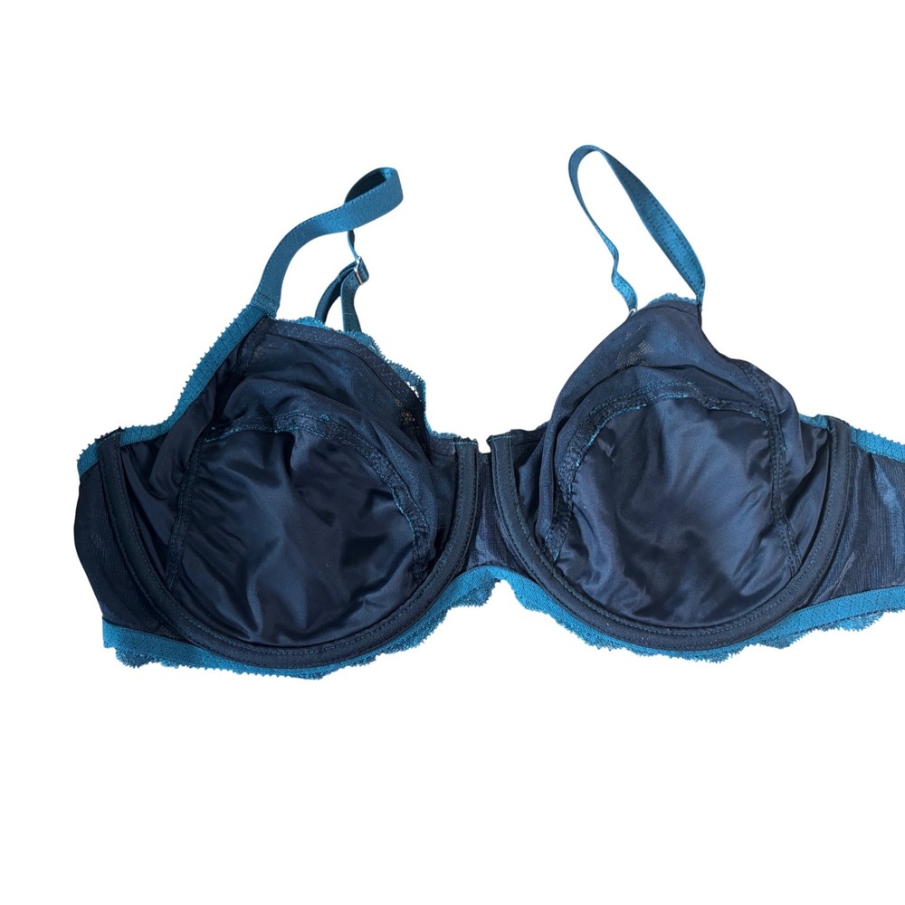 Chantelle Teal Blue Lace Underwire Bra Floral Mesh 3281‎ Womens Size 40D - Picture 6 of 6